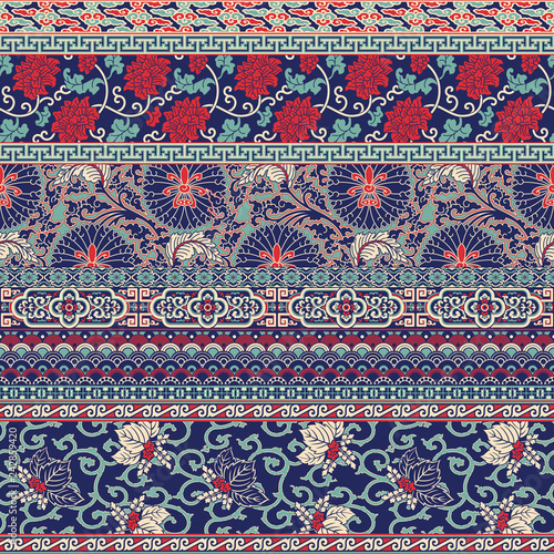 Fototapeta Traditional  Chinese fabric patchwork wallpaper  vector seamless  pattern