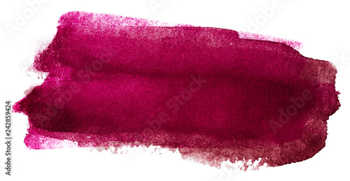 Beautiful red watercolor stain drawn by hand. Isolated on white background for design layout. photo