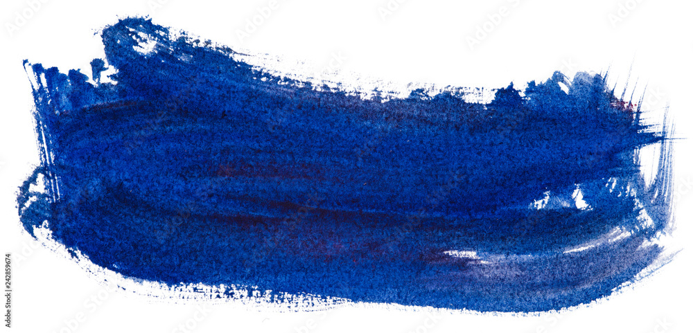 Obraz premium Abstract aquarelle cold color wet brush paint stroke striped element for print, blank. Colorful watercolor blue paper texture hand drawn isolated stain on white background for text, web, design