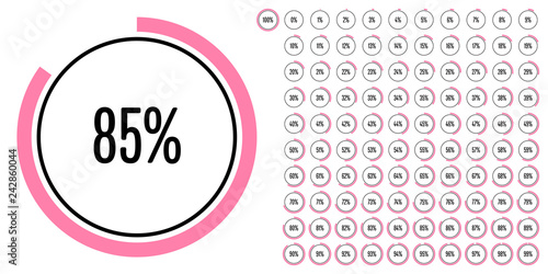 Set of circle percentage diagrams (meters) from 0 to 100 ready-to-use for web design, user interface (UI) or infographic - indicator with pink