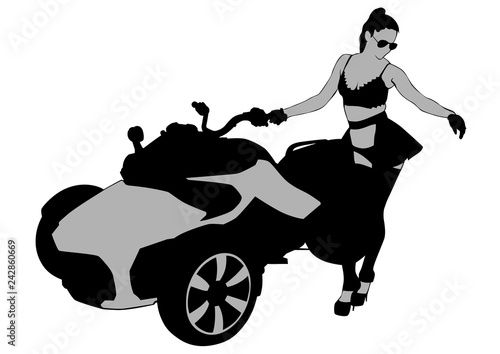 Sports bike and beauty woman white background