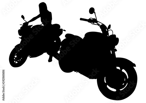 Sports bike and beauty woman white background