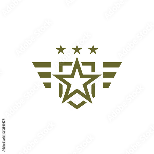 Military icon on white background. Armed symbol. Soldier emblem with star. Army logo. Vector illustration