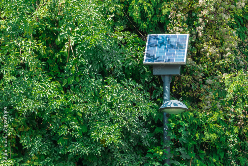 Street lamp with solar battery in park Street lamp with solar battery in park