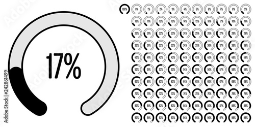 Set of circular sector percentage diagrams (meters) from 0 to 100 ready-to-use for web design, user interface (UI) or infographic - indicator with black