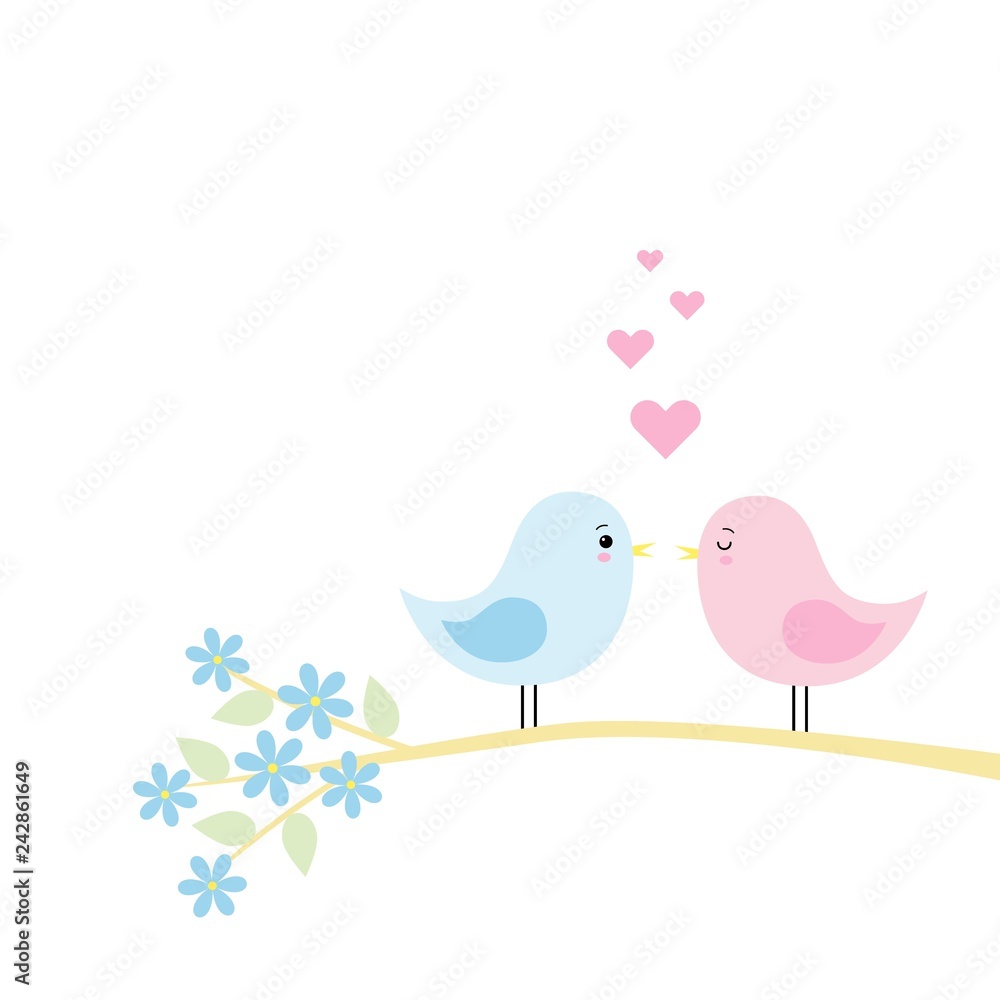 couple of cute birds in love vector illustration