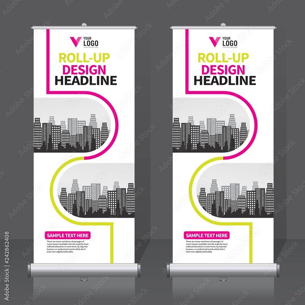 Roll up banner design template, vertical, abstract background, pull up design, modern x-banner, rectangle size. Roll up banner design template, vertical, abstract background, pull up design, modern x-banner, rectangle size.