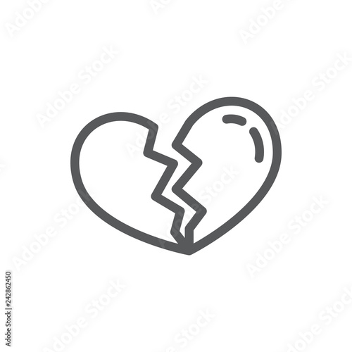 Broken heart line icon with editable stroke - outline symbol of halved heart shape.