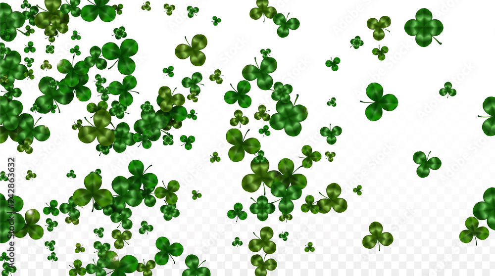 Vector Clover Leaf Isolated on Transparent Background with Space for Text. St. Patrick's Day Illustration. Ireland's Lucky Shamrock Poster. Invintation for Concert in Pub. Top View. Success Symbols. Vector Clover Leaf Isolated on Transparent Background with Space for Text. St. Patrick's Day Illustration. Ireland's Lucky Shamrock Poster. Invintation for Concert in Pub. Top View. Success Symbols.
