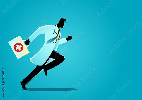 Doctor running with suitcase