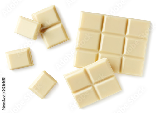 White chocolate pieces isolated on white background