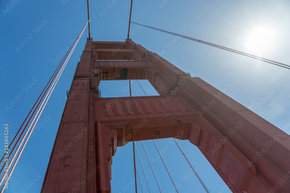 Fototapeta premium San Francisco Golden Gate Bridge, looking up at one of the suspension towers