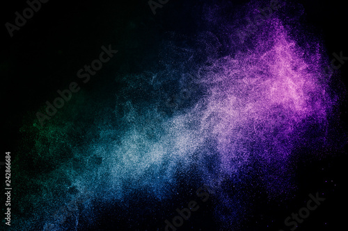 powder of Galaxy and Nebula color spreading effect for makeup artist or graphic design in black background