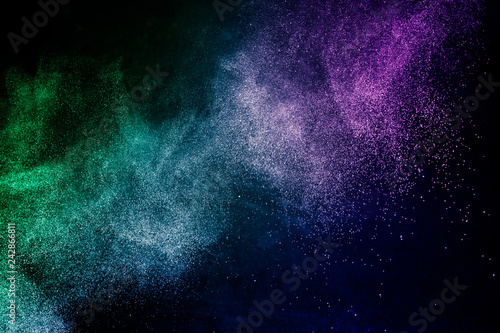 powder of Galaxy and Nebula color spreading effect for makeup artist or graphic design in black background