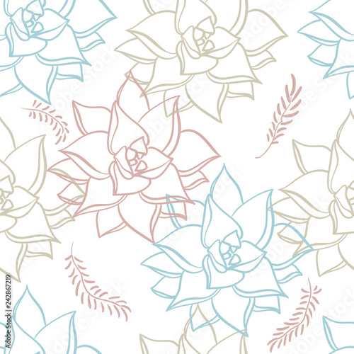 Succulent. Hand drawn seamless pattern plants on white background