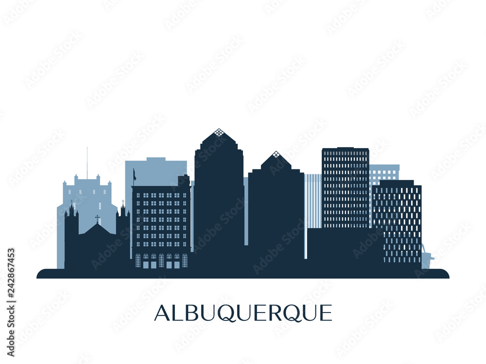 Albuquerque skyline, monochrome silhouette. Vector illustration.
