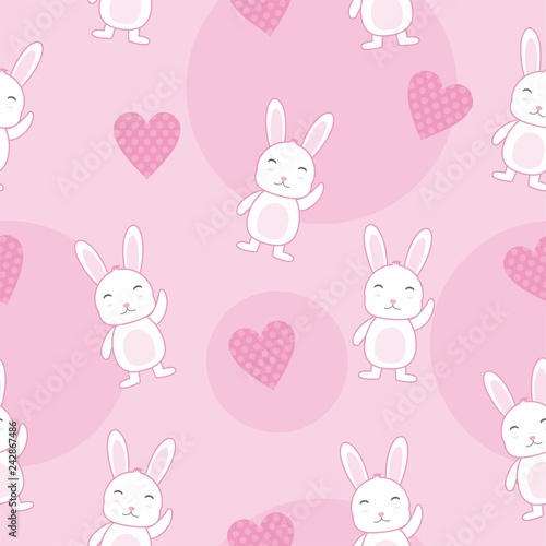 Cute bunny seamless pattern with pink color 