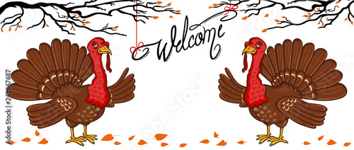 Two turkey, inscription Welcome