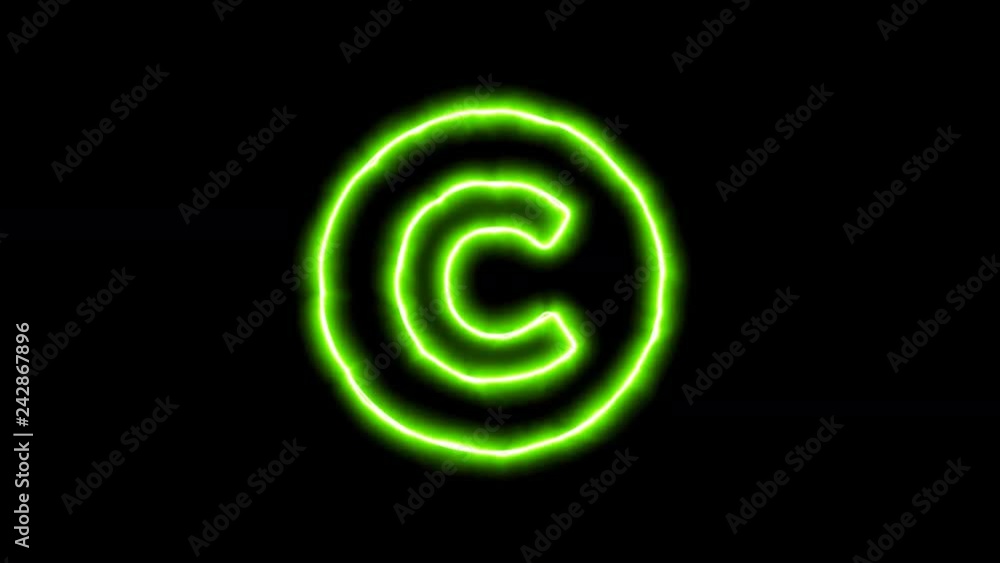 The appearance of the green neon symbol copyright. Flicker, In - Out. Alpha channel Premultiplied - Matted with color black The appearance of the green neon symbol copyright. Flicker, In - Out. Alpha channel Premultiplied - Matted with color black