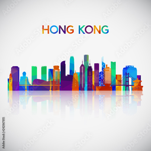 Hong Kong skyline silhouette in colorful geometric style. Symbol for your design. Vector illustration.