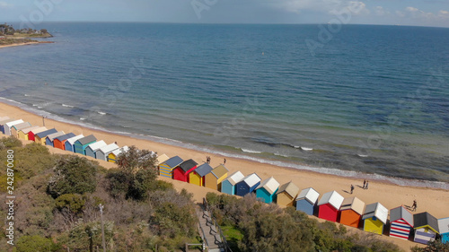 Brighton Beach's Beach Boxes, aerial panoramic view in winter