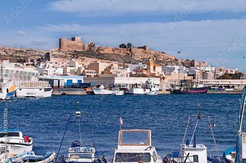 Vistas de la Alcazaba desde el puerto de Almeria, Spain.