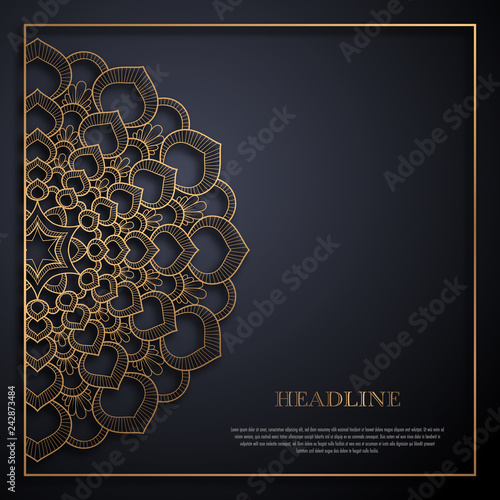 Gold and black greeting card template in retro style. Great design for any purposes: invitation, flyer, menu, brochure or leaflet