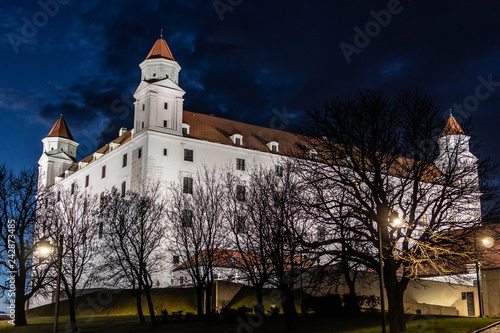 Bratislava Castle at night in Slovakia. Central and most important castle in Bratislava