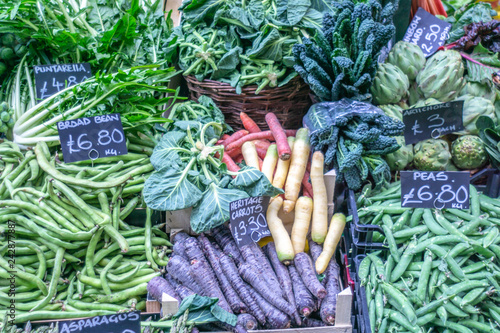 Fruits and vegetables at a farmers market photo