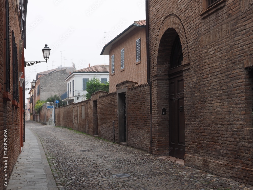 Ferrara, Italy. Ancient street in the historic centre.