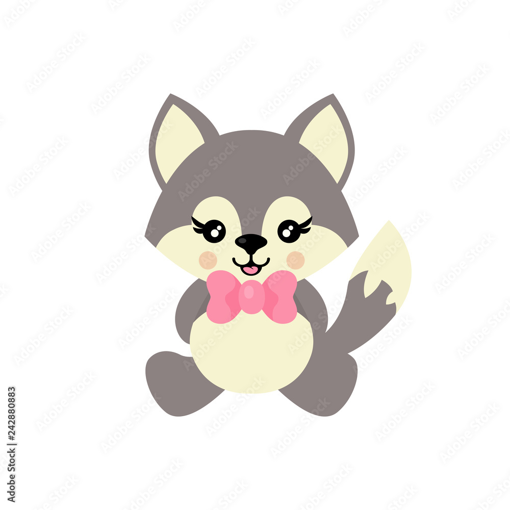 cartoon cute wolf with tie sitting vector