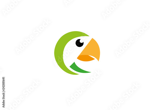 Parrot bird head with yellow beak logo