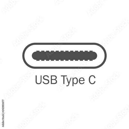 Usb port icon. Usb type C. Vector illustration, flat design.