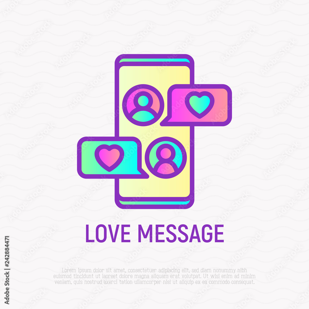 Chat with love messages on smartphone: speech bubbles with hearts in Valentine's day. Modern vector illustration. Chat with love messages on smartphone: speech bubbles with hearts in Valentine's day. Modern vector illustration.