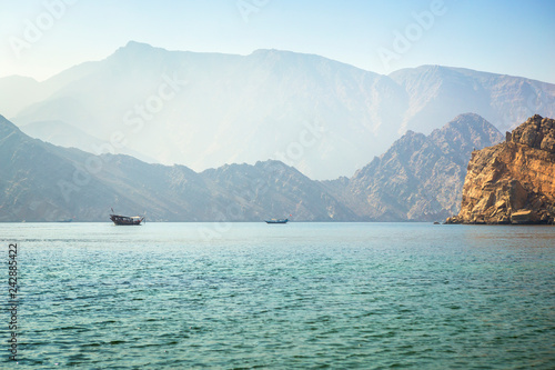 Charming view of the mountains and the sea in the haze near the Musandam photo