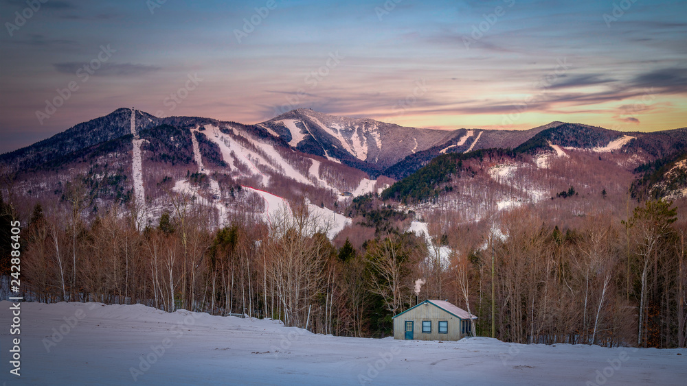 Twilight on the ski slopes of Whiteface Mountain in Wilmington, New York, the Adirondacks