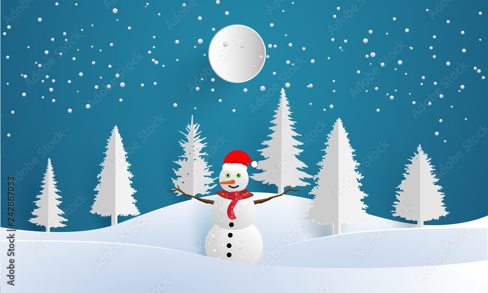 Obraz premium snowman and beautiful winters. design with art paper and craft