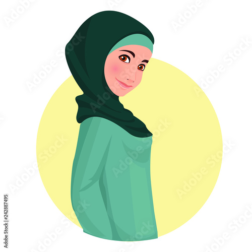 Woman wearing hijab. Muslim. Traditional clothes. Vector illustration.