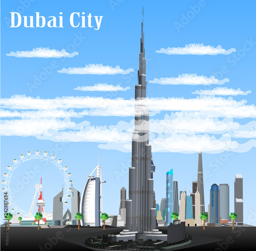 Fotografiet City vector Dubai, United Arab Emirates