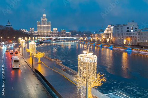 Moscow/Russia - 30.12.2018. Center of Moscow, Bolshoi Theater and TSUM superstore is decorated with lights for celebrating the New Year.