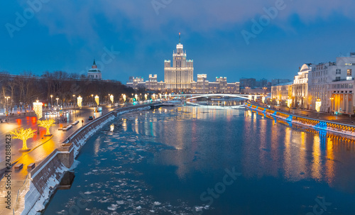 Moscow/Russia - 30.12.2018. Center of Moscow, Bolshoi Theater and TSUM superstore is decorated with lights for celebrating the New Year.