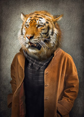Fototapete Hipster Tiere Tiger im Anzug Ölgemälde Vintage  © cranach
