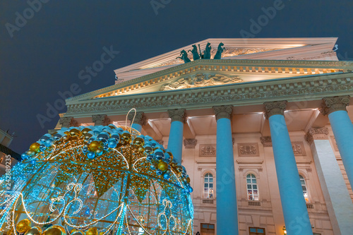 Moscow/Russia - 30.12.2018. The Bolshoi Theatre at the winter holiday, celebrating the New Year. Big Theatre.