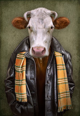 Fototapete Hipster Tiere Kuh in Kleidung Ölgemälde Vintage  © cranach