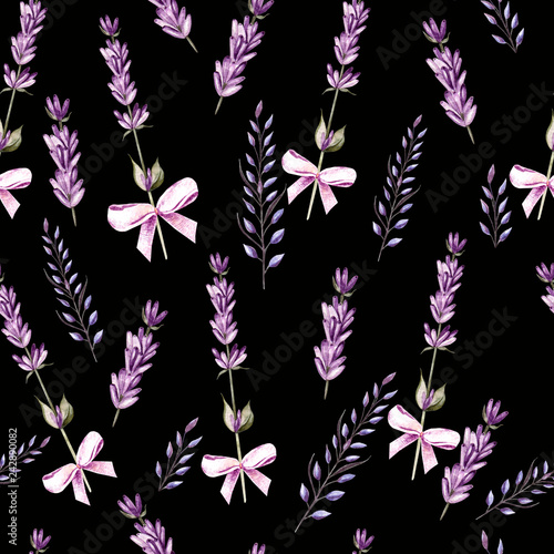 Watercolor pattern with Lavender. Hand painting. Watercolor.