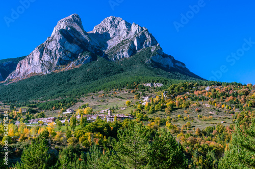 View of the Pedraforca Mountain, in the autumn (Pyrenees Mountains, Catalonia, Spain) © zkcristian
