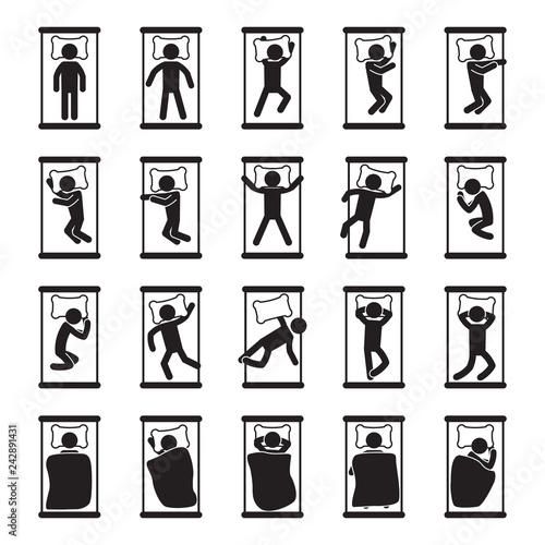 Sleeping positions icon set. Vector.