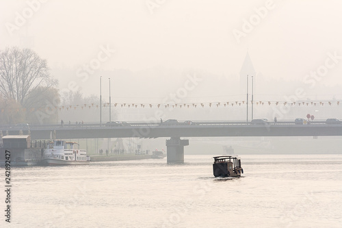 Obraz na płótnie Bridge in Krakow in foggy day (Poland) w salonie