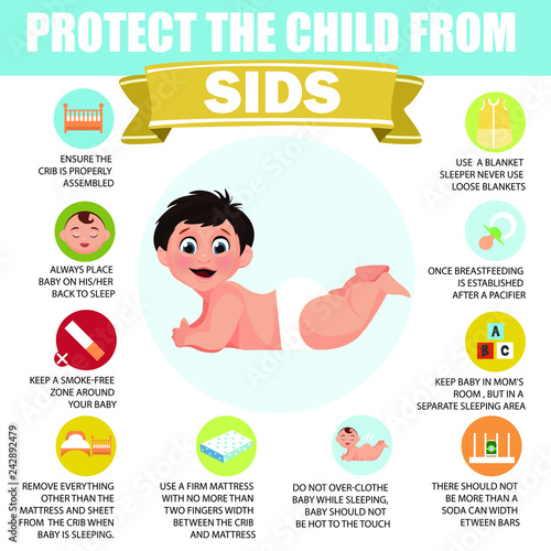 Protect the child from SIDS. Infographic for SIDS Awareness Month or Sudden Infant Death Syndrome. Vector illustration.