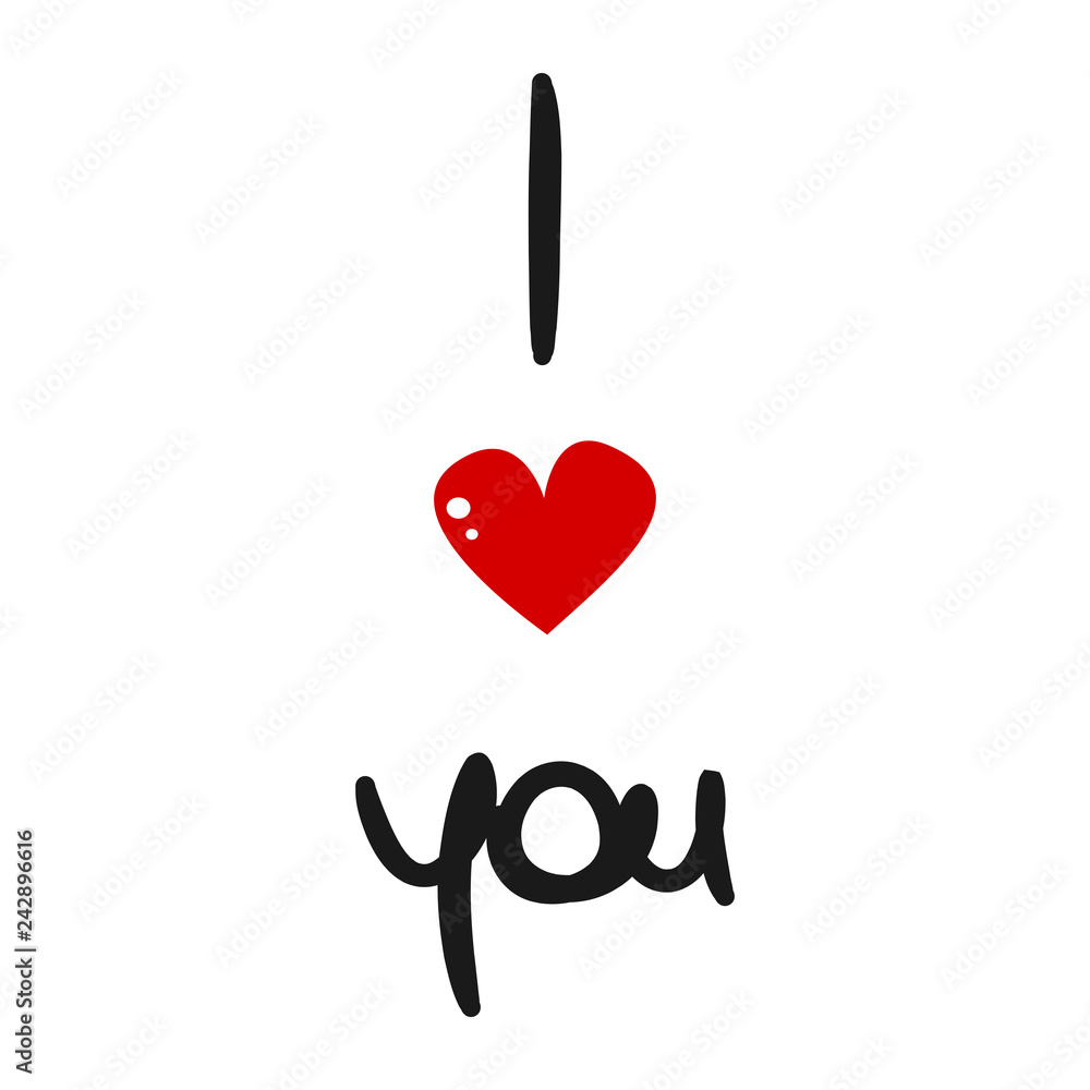 hand drawn I love you vector lettering text with red heart valentine card hand drawn I love you vector lettering text with red heart valentine card